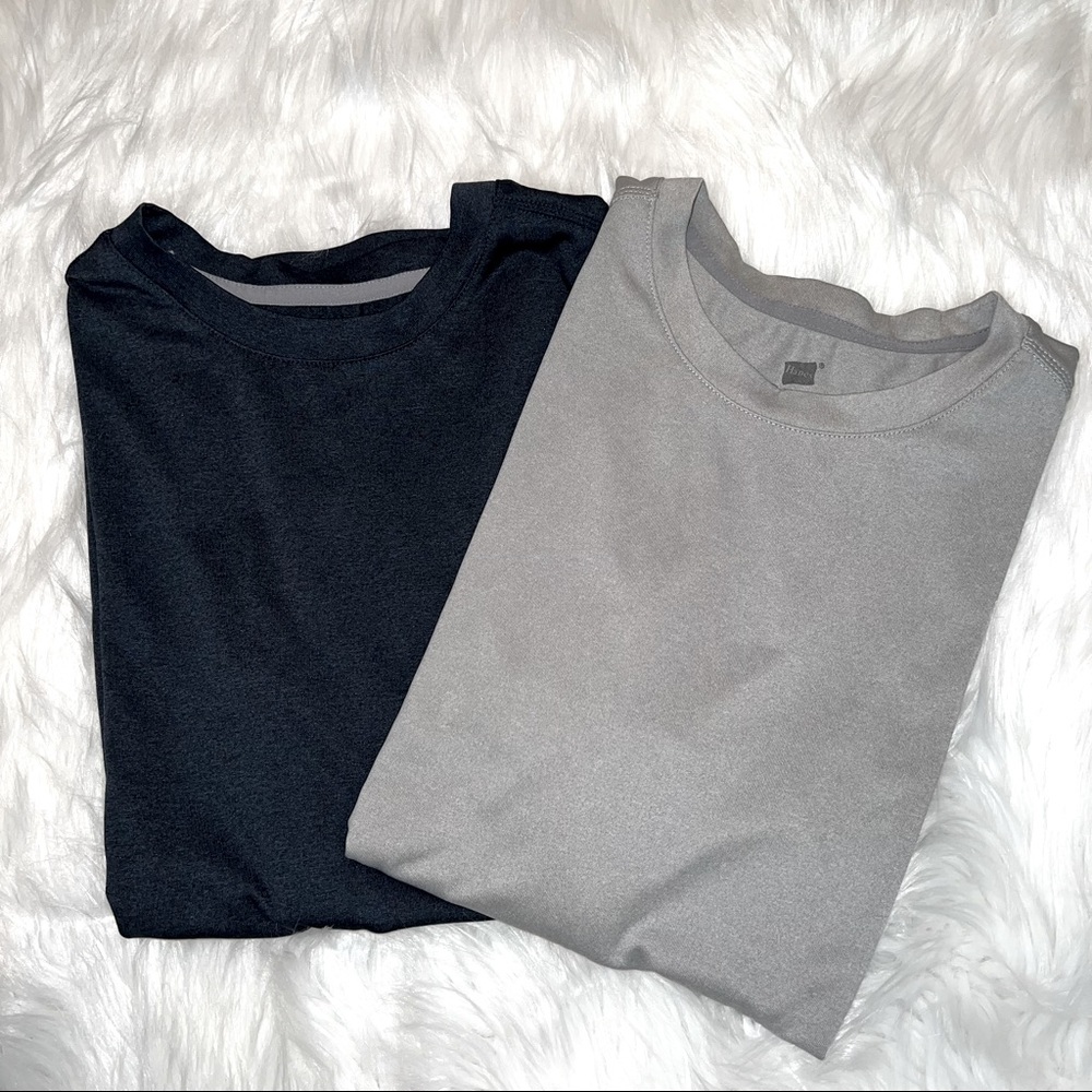 Two Hanes Sport Navy Blue and Grey Short Sleeved Performance T-Shirts Size Small